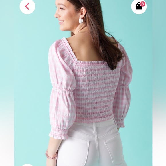 Pink and white gingham smocked top, size xs, by Franscesca - Picture 2 of 5